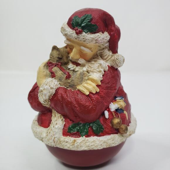 Ball wobble Santa Christmas Figurine Santa w/Kitten cat lover xmas gift - Picture 5 of 9